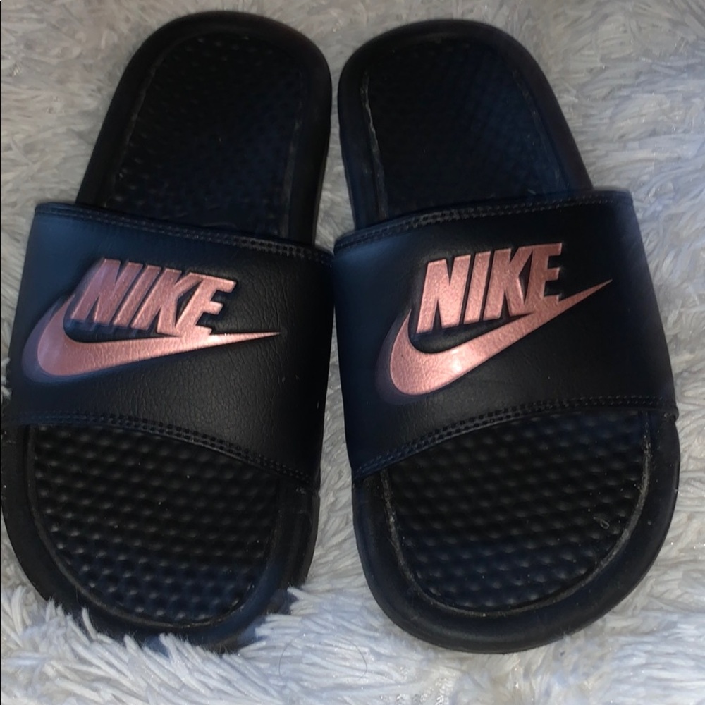 Nike Black Slides with Pink Swoosh